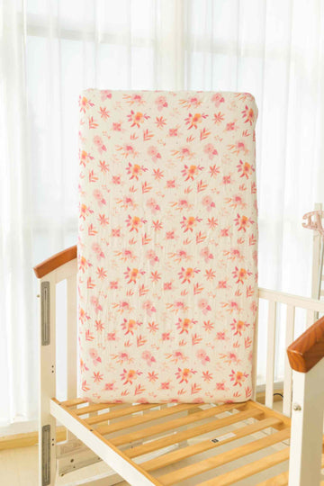 Pink Floral Organic Muslin Crib Sheet by Flowing Creations